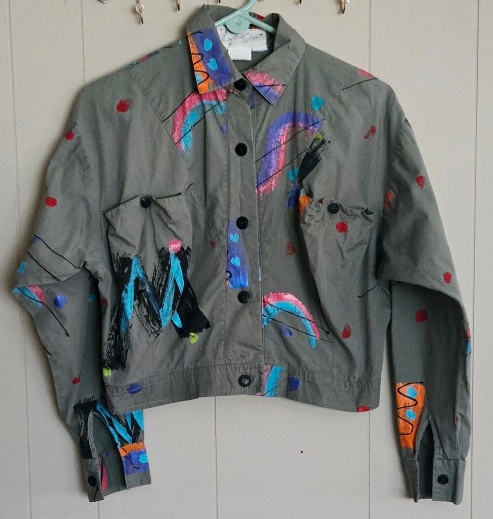 VTG KK88 Hand Painted Art Unisex Button Up Jacket Size Medium